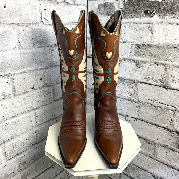 Nine West Shoes - Vintage Y2K Nine West Brown Leather Heeled Western Cowboy Boots